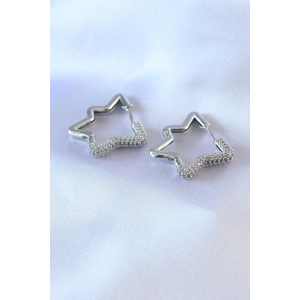 HarmonyAura Gümüş Renk Yıldız Model Zirkon Taşlı Pirinç Kadın Küpe