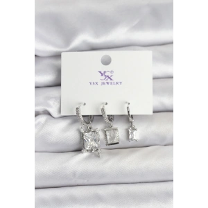 HarmonyAura Gümüş Renk Zirkon Taşlı Kadın Küpe