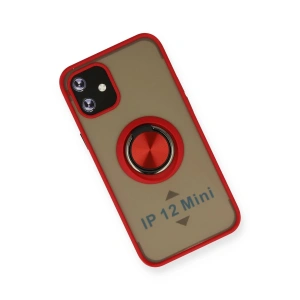 HarmonyAura  Iphone 12 Mini Kılıf Montreal Yüzüklü Silikon Kapak - Kırmızı