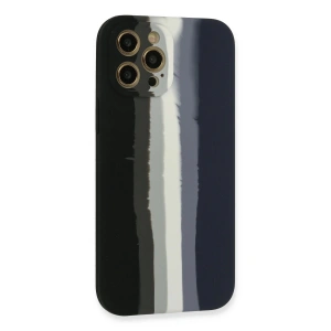 HarmonyAura  Iphone 12 Pro Kılıf Ebruli Lansman Silikon - Siyah-lacivert