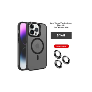 HarmonyAura iPhone 14 Pro Kılıf Flet Lens Magsafe Kapak - Siyah