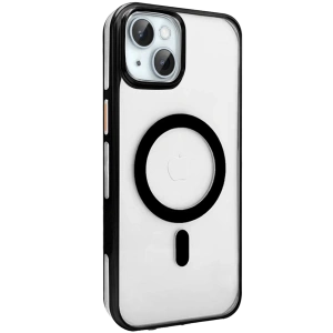 HarmonyAura iPhone 15 Gleam PC Sert Magsafe Kılıf - Şeffaf-Siyah