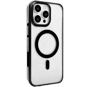 HarmonyAura iPhone 15 Pro Gleam PC Sert Magsafe Kılıf - Şeffaf-Siyah