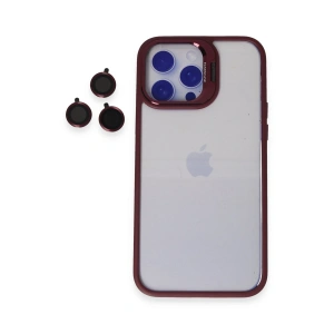 HarmonyAura iPhone 15 Pro Kılıf Roblox Lens Standlı Kapak - Bordo