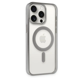 HarmonyAura  Iphone 15 Pro Max Kılıf Erozi Magsafe Kapak - Gümüş