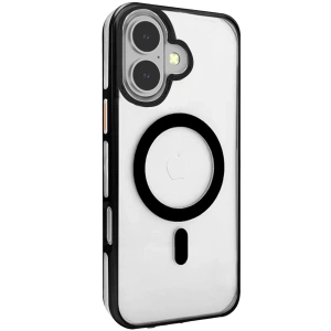 HarmonyAura iPhone 16 Gleam PC Sert Magsafe Kılıf - Şeffaf-Siyah