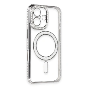 HarmonyAura  Iphone 16 Kılıf Joke Simli Magneticsafe Kılıf - Gri