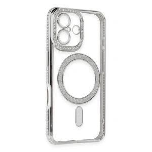 HarmonyAura  Iphone 16 Kılıf Joke Simli Magneticsafe Kılıf - Gümüş