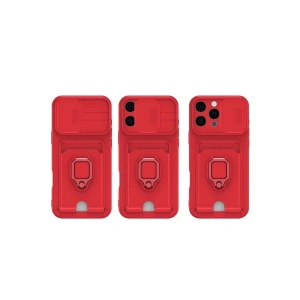 HarmonyAura  Iphone 16 Kılıf Zuma Kartvizitli Yüzüklü Silikon - Kırmızı
