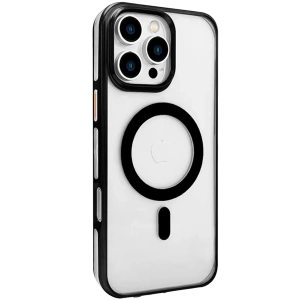 HarmonyAura iPhone 16 Pro Gleam PC Sert Magsafe Kılıf - Şeffaf-Siyah