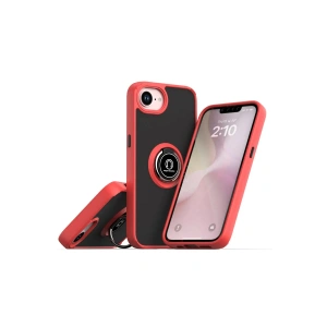 HarmonyAura iPhone 16E Kılıf Montreal Yüzüklü Silikon Kapak - Kırmızı