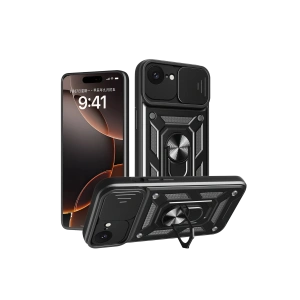 HarmonyAura iPhone 16E Kılıf Pars Lens Yüzüklü Silikon - Siyah