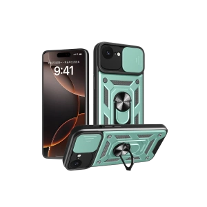 HarmonyAura iPhone 16E Kılıf Pars Lens Yüzüklü Silikon - Yeşil