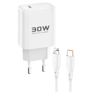 HarmonyAura JK89 30W Type-C Çıkışlı Ekstra DC66 1M Type-C to Lightning  Kablolu PD Şarj Cihazı - Beyaz