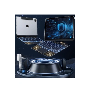 HarmonyAura  Jp11 Ipad Pro 11 (2022) Kılıf Vales Dönen Ledli Klavyeli Tablet Kılıfı - Siyah