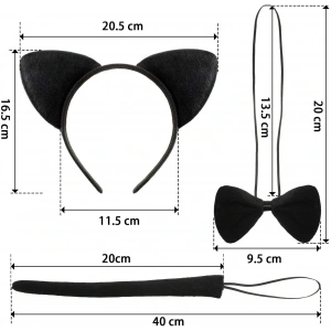 HarmonyAura Kedi Kostüm Taç Kuyruk Papyon Seti 1 Adet