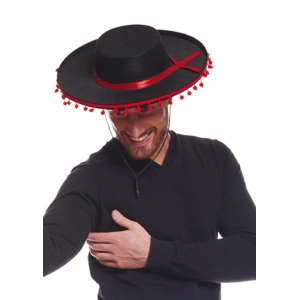 HarmonyAura Kırmızı Ponponlu Siyah Renk Yetişkin İspanyol Şapkası