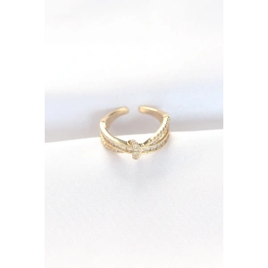 HarmonyAura Kıvrım Model Gold Renk Zirkon Taşlı Ayarlanabilir Yüzük