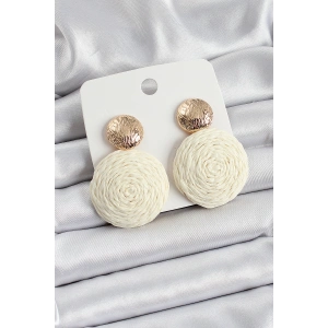 HarmonyAura Krem Daire Figürlü Hasır Örgü Model Gold Renk Kadın Küpe