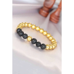 HarmonyAura Lav Doğal Taş Detaylı Hematit Gold Renk Erkek Bileklik