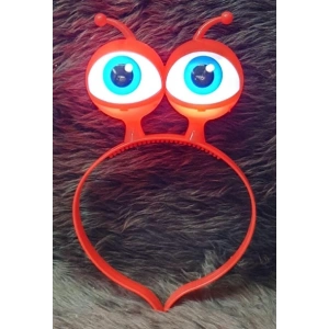 HarmonyAura Led Işıklı & Pilli 3 Farklı Modda Yanan Uzaylı Göz Parti Tacı Kırmızı Renk 18x12 cm