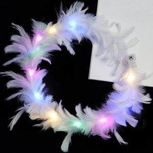 HarmonyAura Led Işıklı Rengarenk Yanan 3 Fonksiyonlu Otrişli Parti Tacı Beyaz Renk 12x12 cm