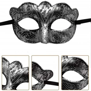HarmonyAura Maskeli Balo Antik Gri Gümüş Eskitilmiş Maske Balo Venedik