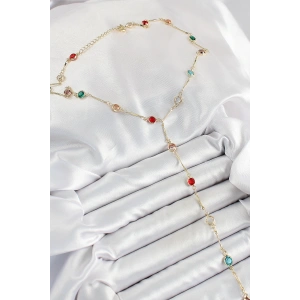 HarmonyAura Pirinç Asorti Model Gold Renk Zirkon Taşlı Y Kolye