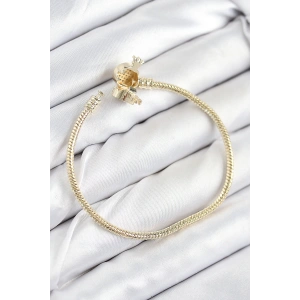 HarmonyAura Pirinç Charm Zirkon Taşlı Taç Model Gold Renk Kadın Bileklik