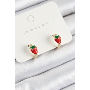 HarmonyAura Pirinç Çilek Model Gold Renk Çocuk Küpe