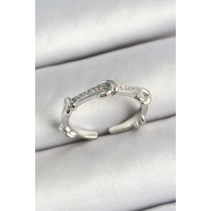 HarmonyAura Pirinç Düğüm Figürlü Zirkon Taşlı Gümüş Renk Ayarlanabilir Kadın Yüzük