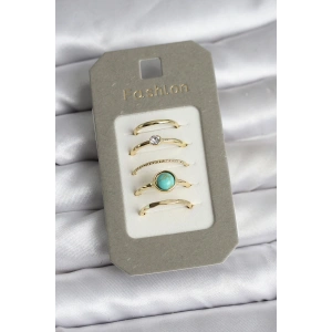 HarmonyAura Pirinç Gold Renk 5li Yüzük Seti