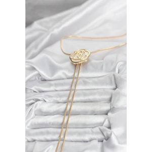 HarmonyAura Pirinç Gold Renk Gül Model Asansörlü Kadın Kolye