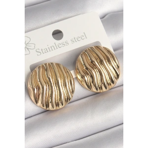 HarmonyAura Pirinç Gold Renk İşlemeli Daire Plaka Model Kadın Küpe