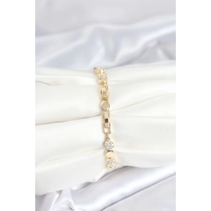 HarmonyAura Pirinç Gold Renk Nokta Model Zirkon Taşlı Kadın Bileklik