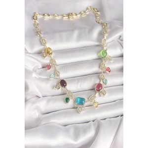 HarmonyAura Pirinç Gold Renk Renli Zirkon Taşlı VIP Seri Kadın Kolye