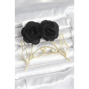 HarmonyAura Pirinç Gold Renk Siyah Gül Model Kadın Küpe