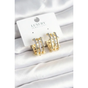 HarmonyAura Pirinç Gold Renk Taşlı Halka Kadın Küpe