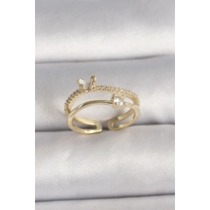 HarmonyAura Pirinç Gold Renk Zirkon Taş Detaylı Kelebek Figür Ayarlanabilir Yüzük