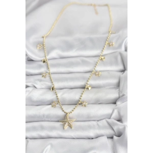 HarmonyAura Pirinç Gold Renk Zirkon Taşlı Deniz Yıldızı Model Kadın Kolye