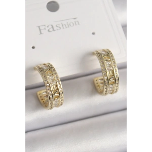 HarmonyAura Pirinç Gold Renk Zirkon Taşlı İşleme Detay Halka Model Kadın Küpe