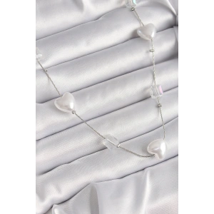 HarmonyAura Pirinç Gümüş Renk Beyaz İnci Kalp Model Kadın Kolye