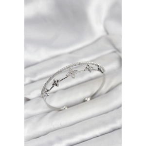 HarmonyAura Pirinç Gümüş Renk Çiçek Model Kadın Bileklik