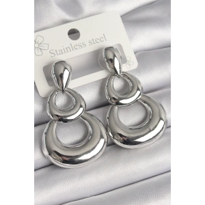 HarmonyAura Pirinç Gümüş Renk Damla Detay Sallantı Halka Model Kadın Küpe