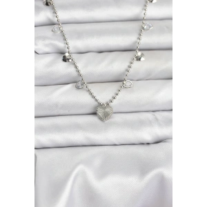 HarmonyAura Pirinç Gümüş Renk Kalp Model Kadın Kolye