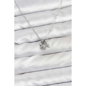 HarmonyAura Pirinç Gümüş Renk Minimal Charmlı Kadın Kolye