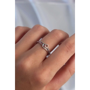 HarmonyAura Pirinç Gümüş Renk Renkli Zirkon Taşlı Ayarlamalı Yüzük