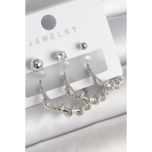 HarmonyAura Pirinç Gümüş Renk Sarmal Yılan Halka Model Zirkon Taşlı Topçuk Detay Kadın Küpe Seti