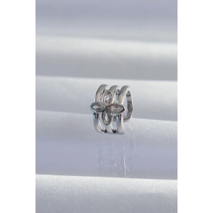 HarmonyAura Pirinç Gümüş Renk Yonca Earcuff Küpe