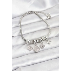 HarmonyAura Pirinç Gümüş Renk Yonca Model Kadın Bileklik